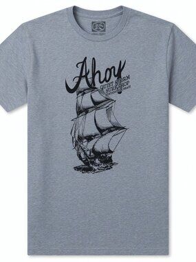 Quiet Storm Men's Medium Light Blue Grey Beach T Shirt Ship Design
